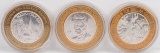 3 Limited Edition $10 Gaming Tokens, .999 Fine Silver (Edgewater, New York New York & Riverside)