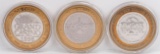 3 Limited Edition $10 Gaming Tokens, .999 Fine Silver (Luxor, Grand Casino & New York New York)