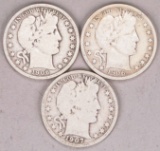 3 Barber Silver Half Dollars; 2-1906-D & 1907-O