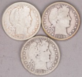 3 Barber Silver Half Dollars; 1908-O, 1909 & 1909-S
