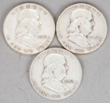 3 Franklin Silver Half Dollars; 1949-S, 1952 & 1953-D