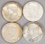 4 Kennedy Silver Half Dollars; 3-1964 & 1964-D