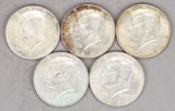 5 Kennedy 40% Silver Half Dollars; 1965, 1966, 1967, 1968-D & 1969-D