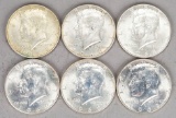 6 Kennedy 40% Silver Half Dollars; 3-1968-D & 3-1969-D