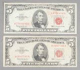 2 Series of 1963 $5 Red Seal United States Notes