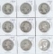 9 Washington Silver Quarters; 1939P, 1939S, 1940D, 1942S, 1943S, 1944S, 1947D, 1948S, 1960P