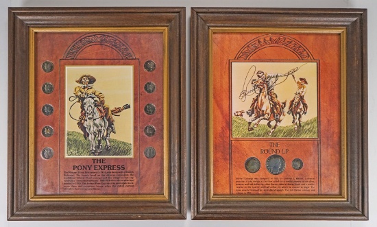 Framed Pony Express Mercury Dime Set & Framed Round Up Coin Collection Set