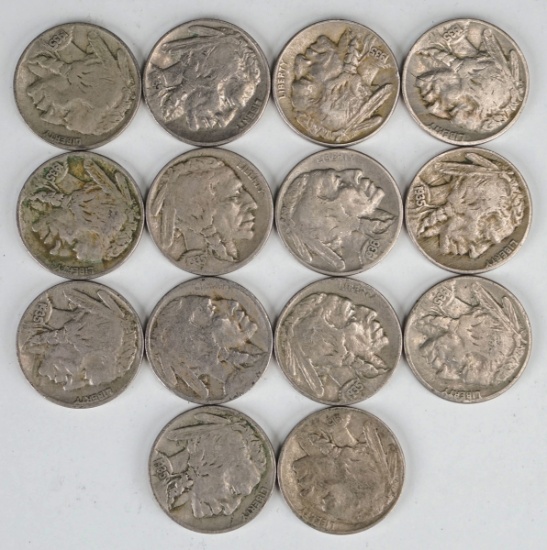14 Buffalo Nickels, Various Dates/Mints