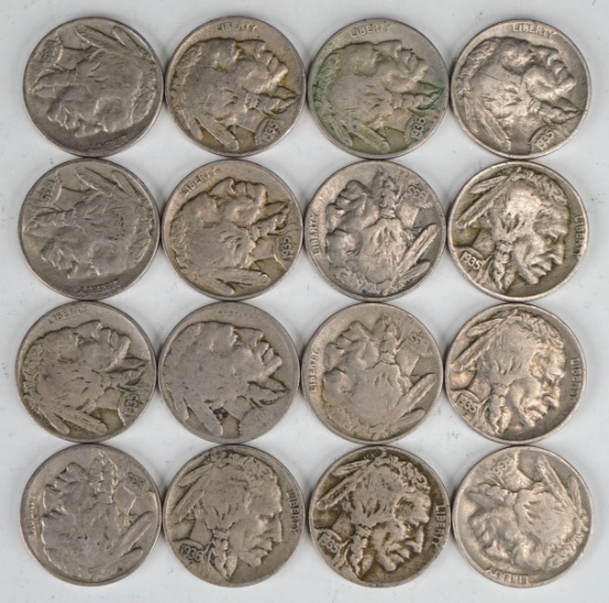 16 Buffalo Nickels, Various Dates/Mints