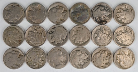 18 Buffalo Nickels, Various Dates/Mints