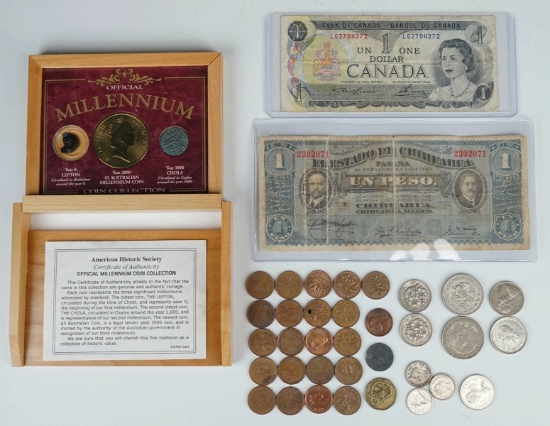 Small Bag of Foreign Coins & Currency