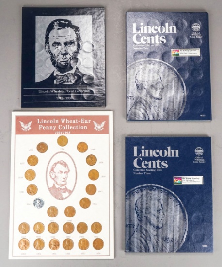 3 Lincoln Cent Blue Books & Lincoln Wheat-Ear Penny Collection Board