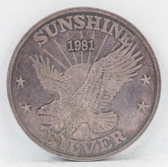1981 Sunshine Silver Mining Round; .999 Fine Silver