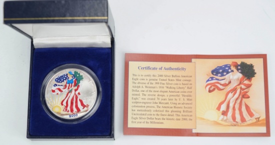 2001 American Colorized Silver Eagle, 1 Troy Oz. Fine Silver