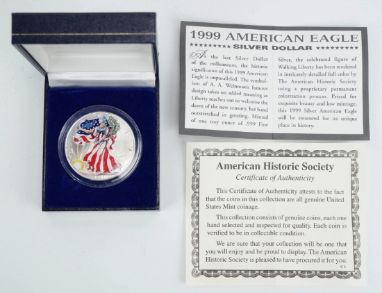 1999 American Colorized Silver Eagle, 1 Troy Oz. Fine Silver