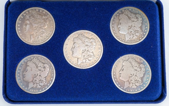 Morgan Silver Dollar Collection Set; 5 Coins (1888,1889,1890,1891,1900)