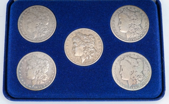 Morgan Silver Dollar Collection Set; 5 Coins (1880,1889,1890,1891,1900)