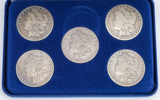 Morgan Silver Dollar Collection Set; 5 Coins (1892,1896,1897,1898,1899)
