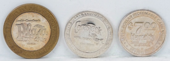 1 Limited Edition $10 Plaza Gaming Token, Comstock $7 Gaming Token Fine Silver &