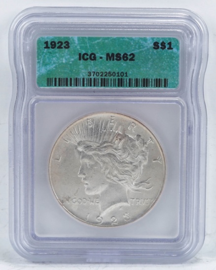 1923-P Peace Silver Dollar, ICG-MS62