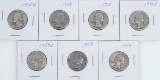 7 Washington Silver Quarters; 1950D, 2-1951P, 2-1953D, 2-1954P