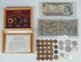 Small Bag of Foreign Coins & Currency
