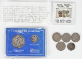 1942 Walking Liberty, 1936 Mercury Dime, 4 V Nickels &