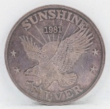1981 Sunshine Silver Mining Round; .999 Fine Silver