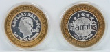 2 Limited Edition $10 Gaming Tokens, .999 Fine Silver (Caesar Palace & Harrah's)