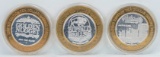 3 Limited Edition $10 Gaming Tokens, .999 Fine Silver (Golden Nugget, Buffalo Bill's &Atlantis)