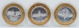 3 Limited Edition $10 Gaming Tokens, .999 Fine Silver (Flamingo, Harvey's & Masquerade Village)