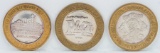 3 Limited Edition $10 Gaming Tokens, .999 Fine Silver (Colorado Belle, Plaza & Dutch Schultz)