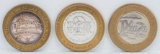 3 Limited Edition $10 Gaming Tokens, .999 Fine Silver (Fremont, New York New York & Plaza)