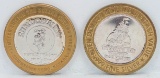 2 Limited Edition $10 Gaming Tokens, .999 Fine Silver (Sundowner & Treasure Bay)