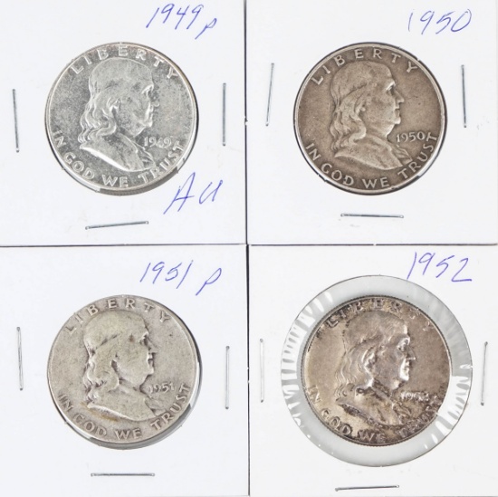 4 Franklin Half Dollars: 1949,1950,1951,1952
