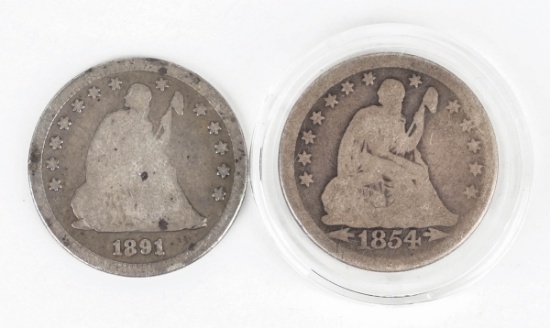 1891-S & 1854 w/Arrows At Date Seated Liberty Quarters