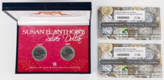 Susan B Anthony Silver Dollar First & Last Set & 2003 Kennedy Halfs, Sacagawea Dollar Sets