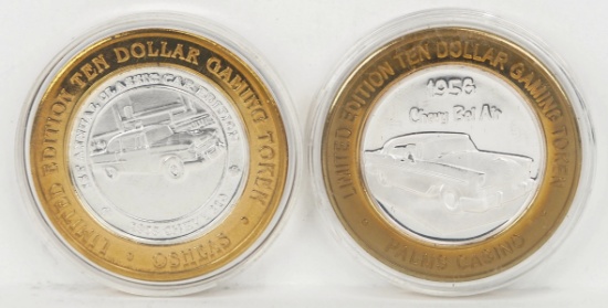 2 Limited Edition $10 Gaming Tokens, .999 Fine Silver (Palms Casino & O'Shea's)