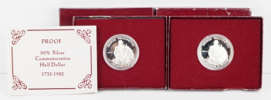 2 George Washington Proof 90% Silver Commemorative Half Dollars