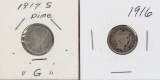 1914-S & 1916 Barber Dimes
