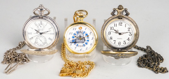 2 Railroad & London Quartz Pocket Watches