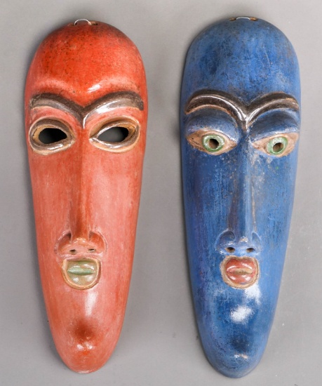Red & Blue Ceramic Masks - Décor Wall Art