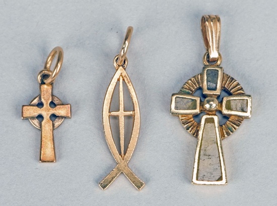 14k Gold Celtic Cross Pendants & Fish with Cross