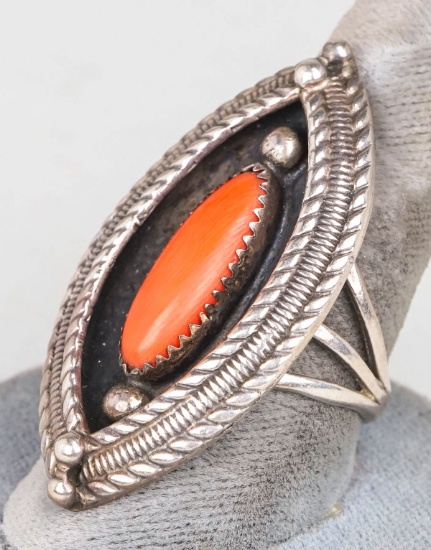 Southwestern Style Sterling Ring w/ Coral Colored Stone