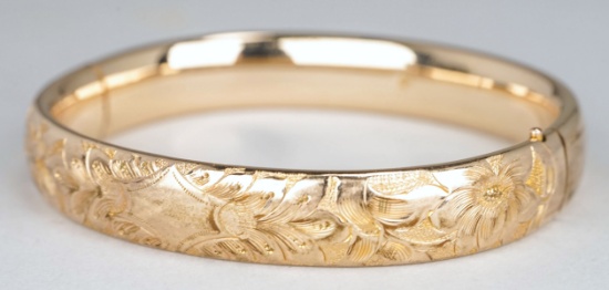 Gold Colored Floral Engraved Bracelet
