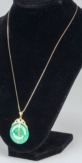 Jade Pendant w/ 18k Gold Setting & 14k Gold Necklace