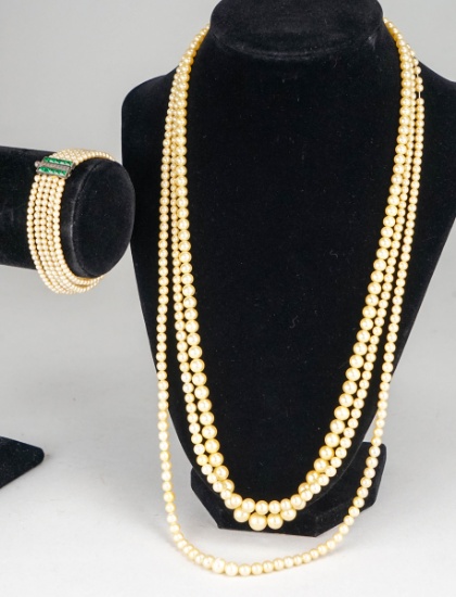 2 Antique Pearl Necklaces & 1 Pearl Bracelet