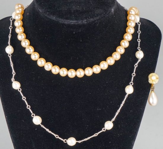 2 Pearl Necklaces & 1 Pearl Earring