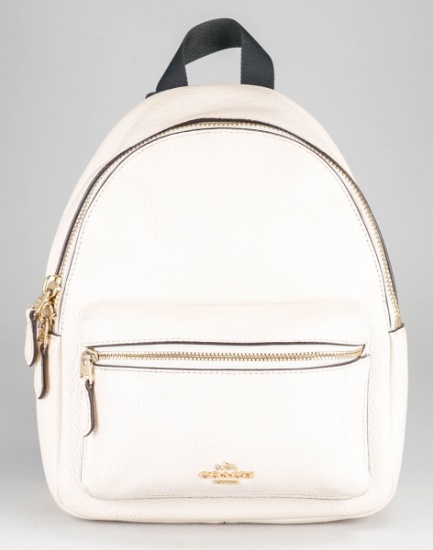 Coach Backpack Bag Pebbled Leather White w/Gold Lettering