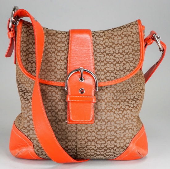 Coach Coral & Brown Handbag/Crossbody Purse